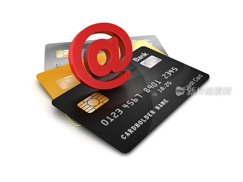 信用卡与电子邮件符号- 3D渲染